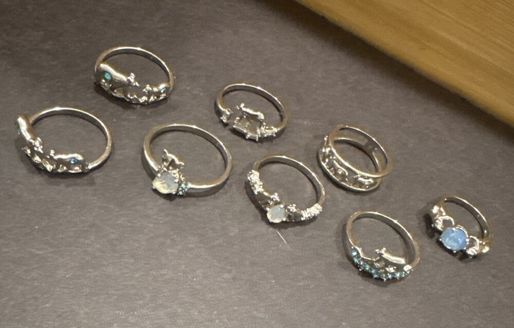 8pc Bear Ring Lot Silver Tone Costume Jewelry Animal Bears Varying Sizes